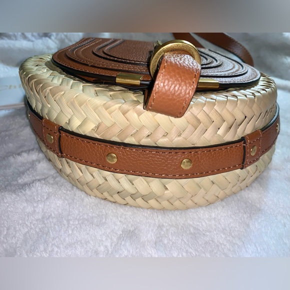 Chloe Marcie Woven Palm Round Crossbody Bag (Tan) - Picture 9 of 16